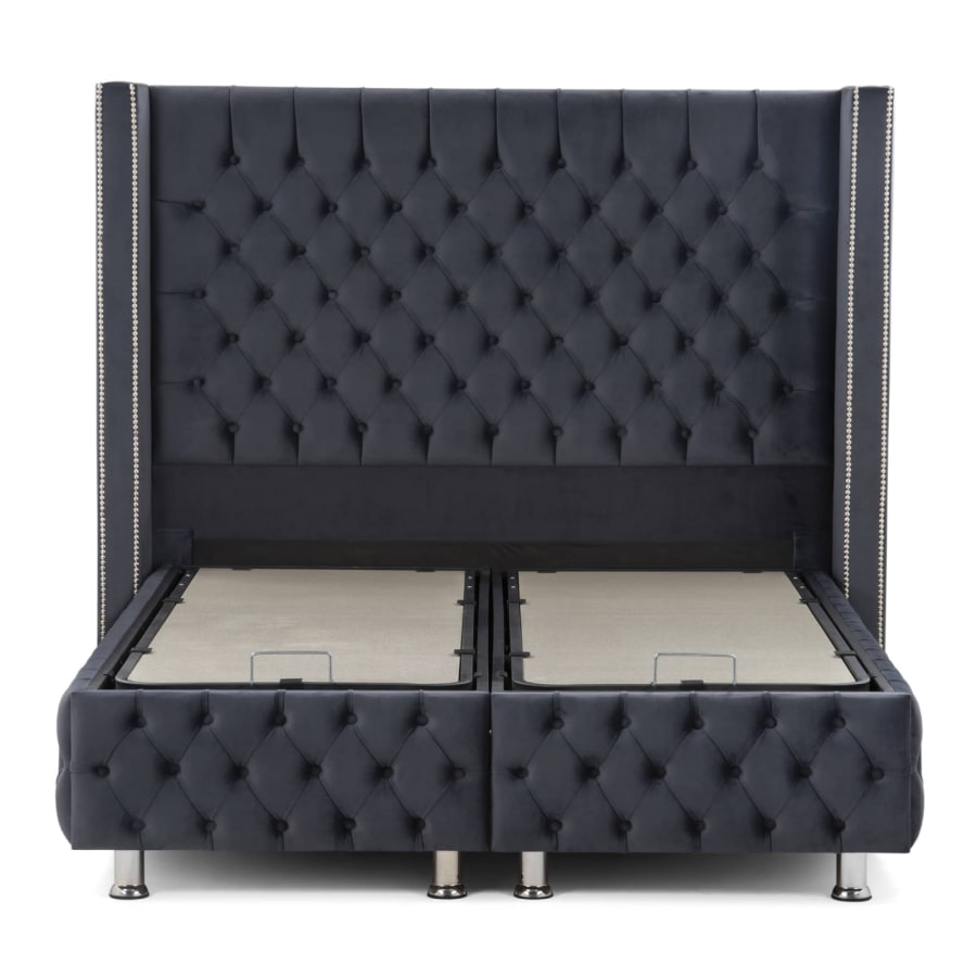 Lit coffre en tissu velours gris anthracite 140x190 cm