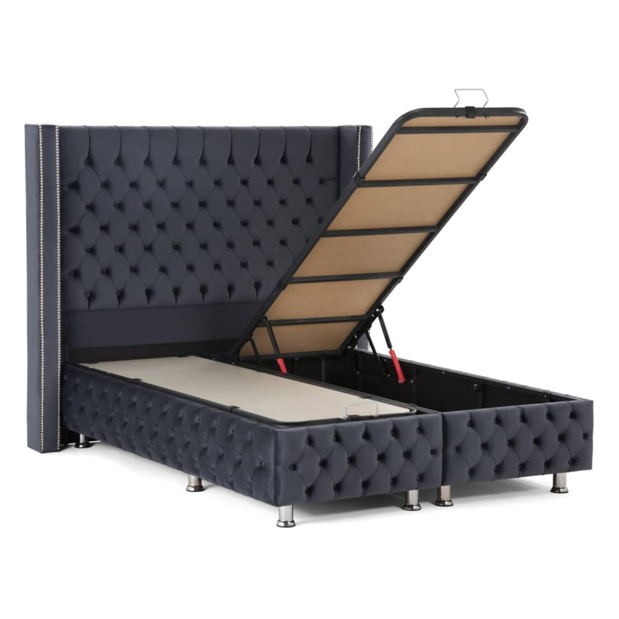 Lit coffre en tissu velours gris anthracite 140x190 cm