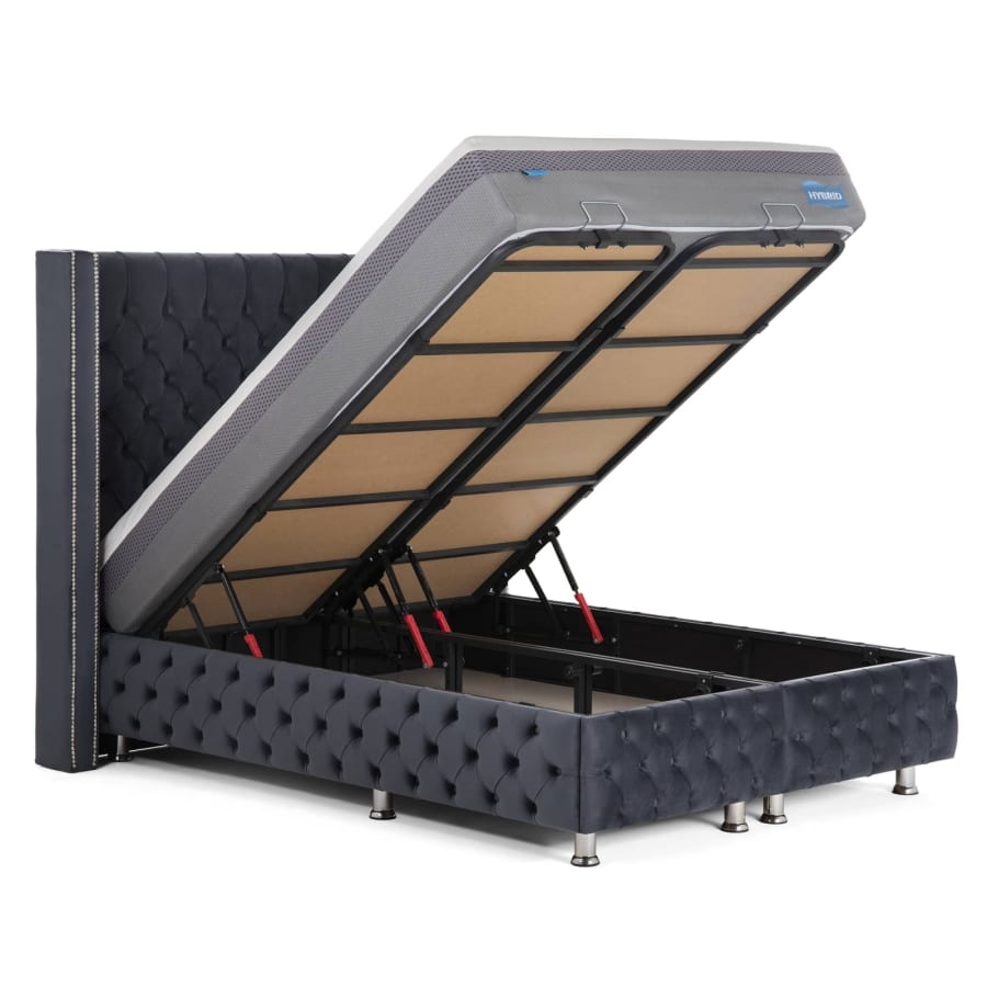 Lit coffre en tissu velours gris anthracite 140x190 cm