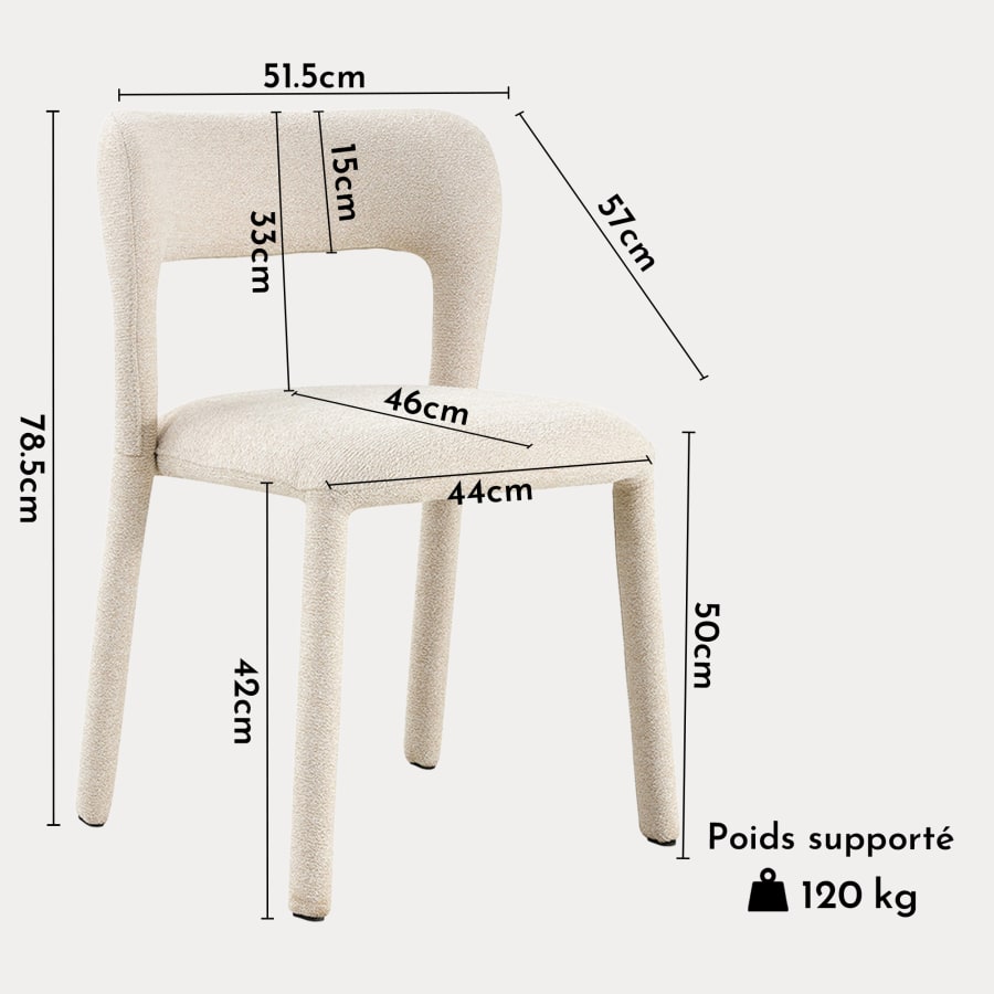 Chaise empilable en tissu bouclette beige