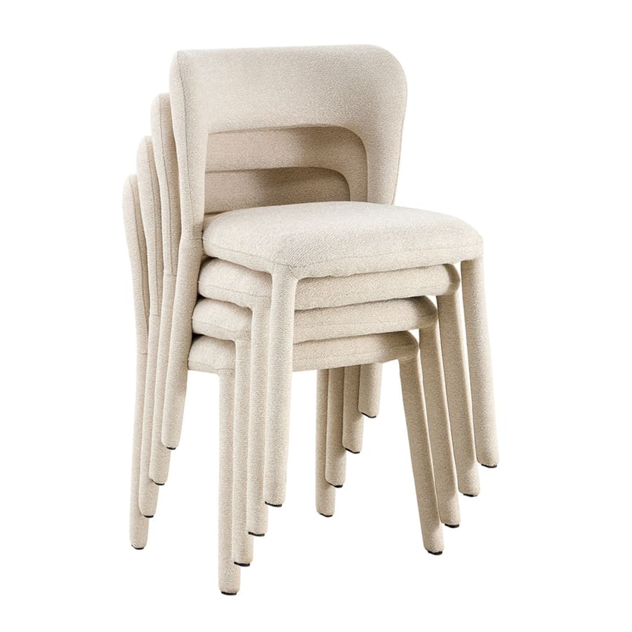 Chaise empilable en tissu bouclette beige