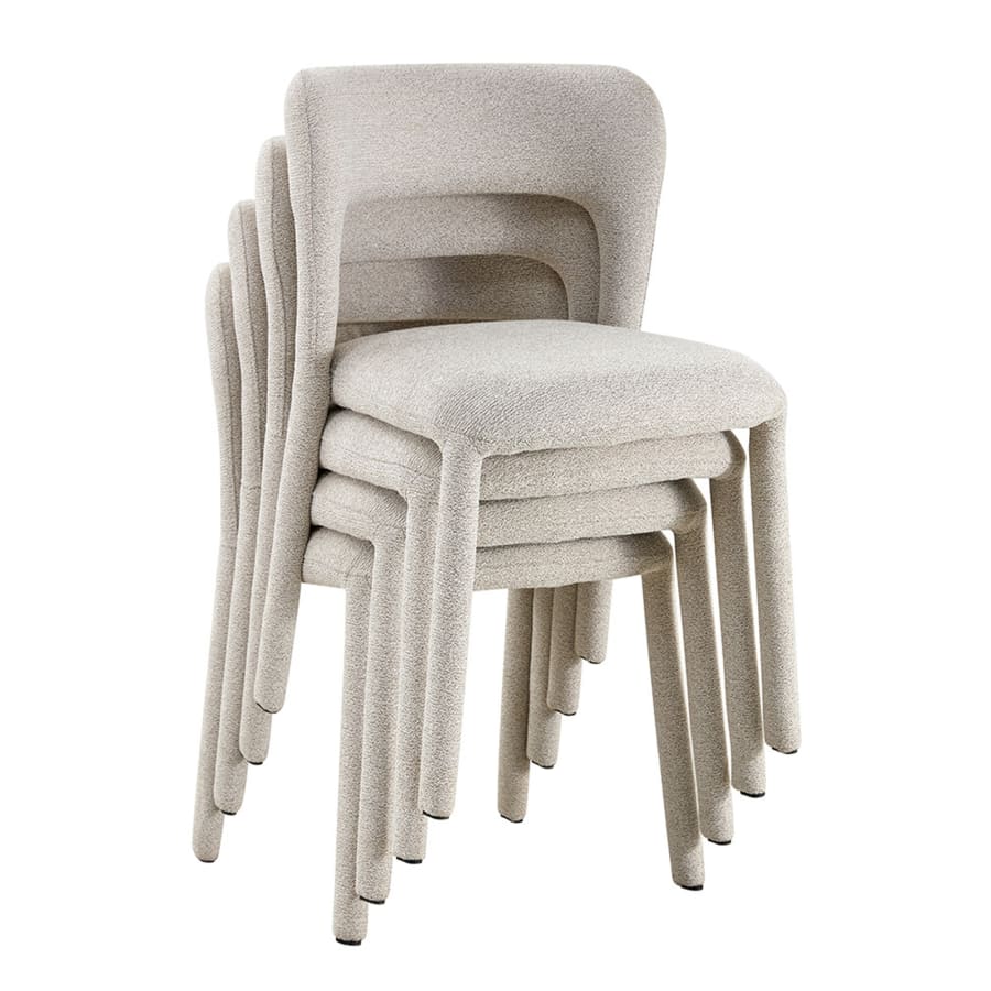 Chaise empilable en tissu bouclette &eacute;cru