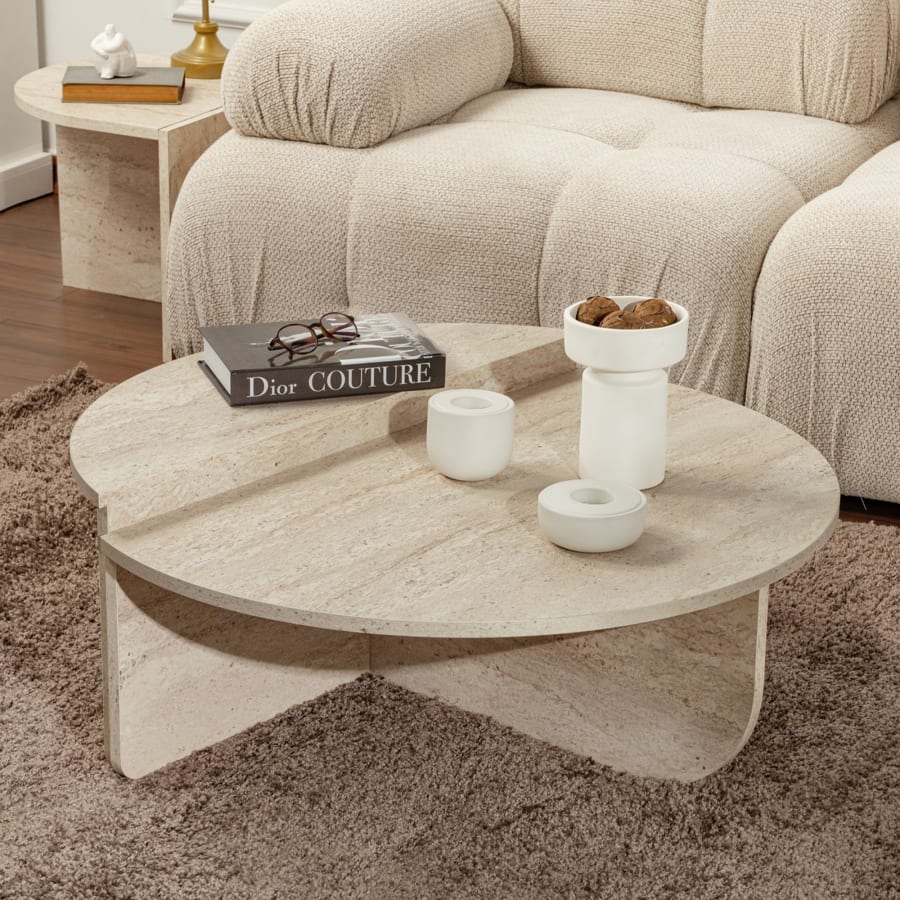 Table basse ronde beige D90 cm