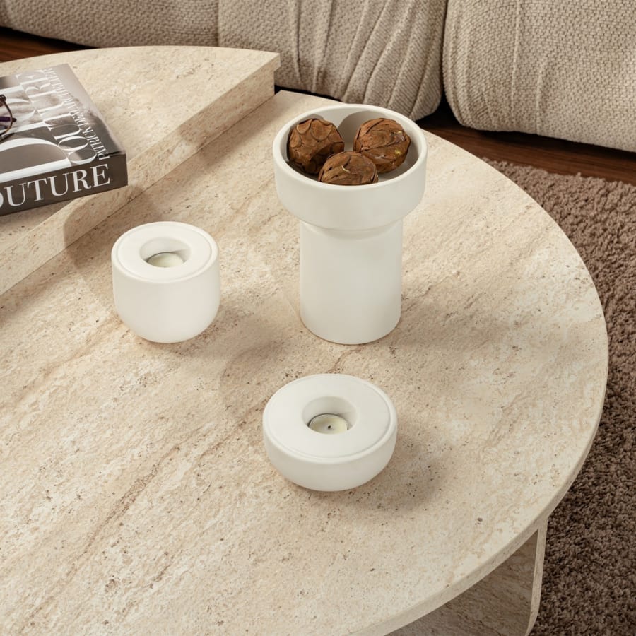 Table basse ronde beige D90 cm