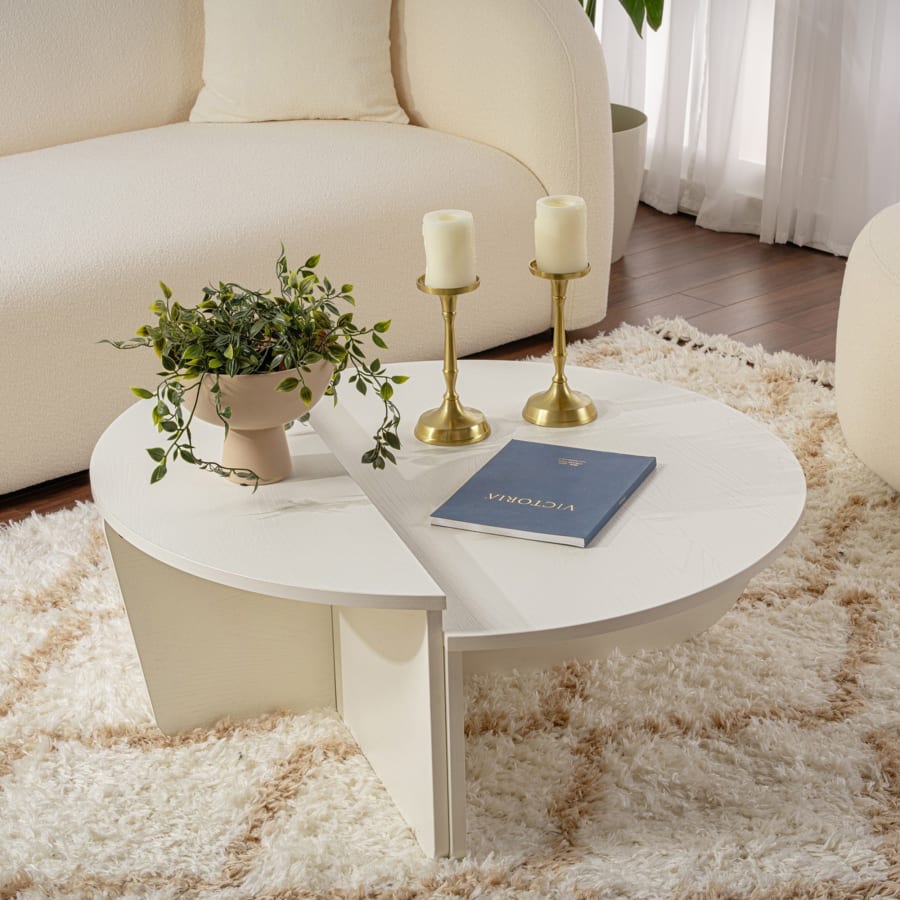 Table basse ronde couleur bois blanc D90 cm