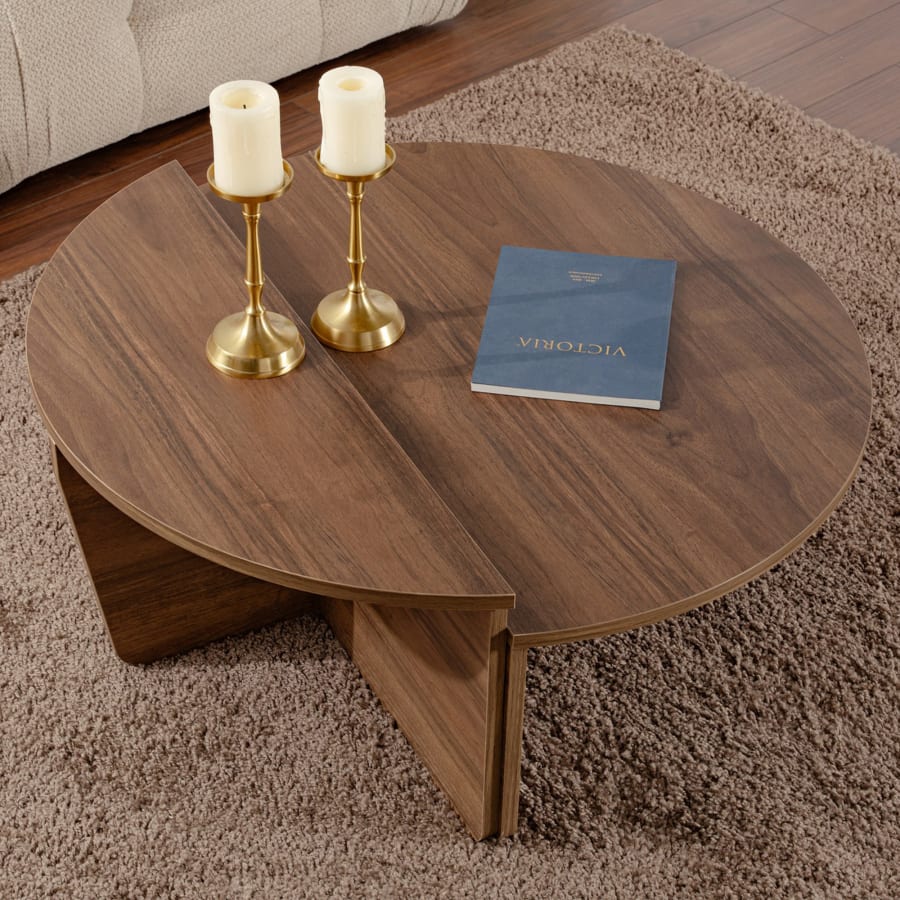 Table basse ronde couleur bois fonc&eacute; D90 cm