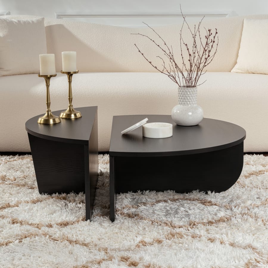 Table basse ronde couleur bois noir D90 cm