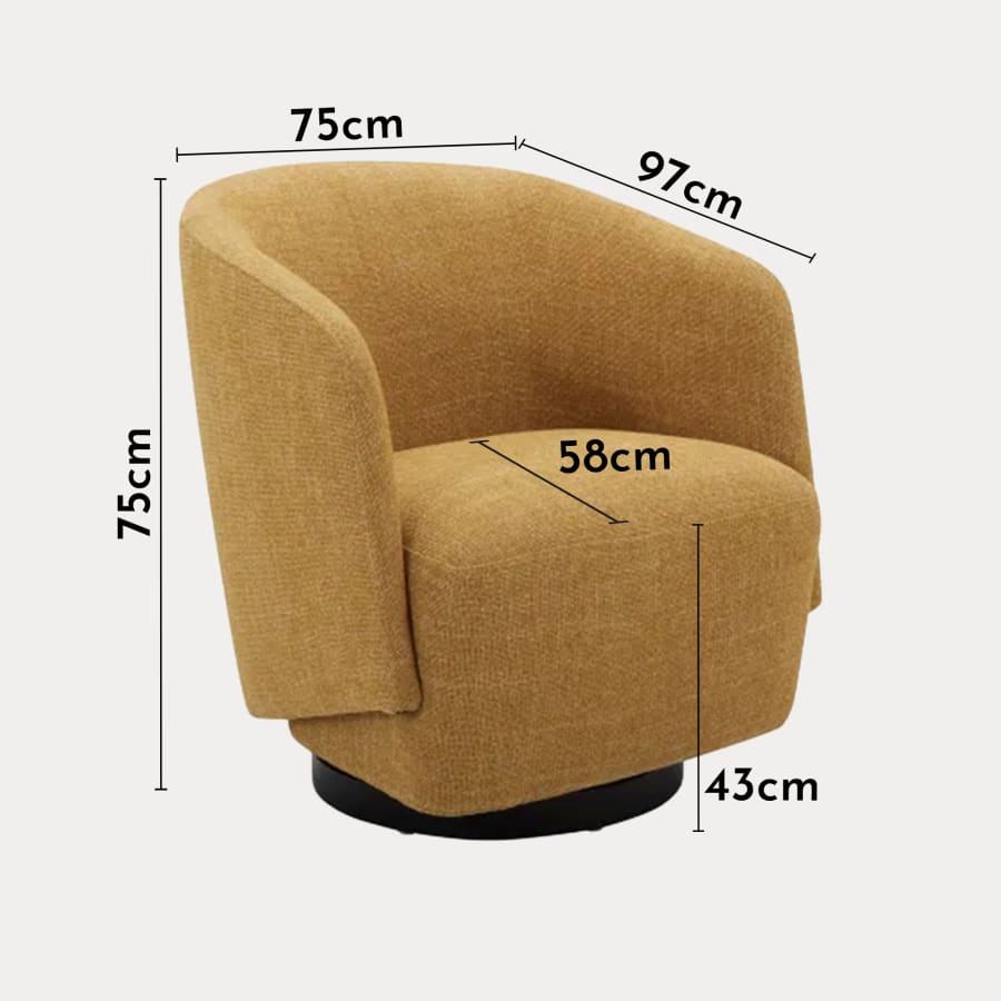 Fauteuil cabriolet design pivotant en tissu jaune