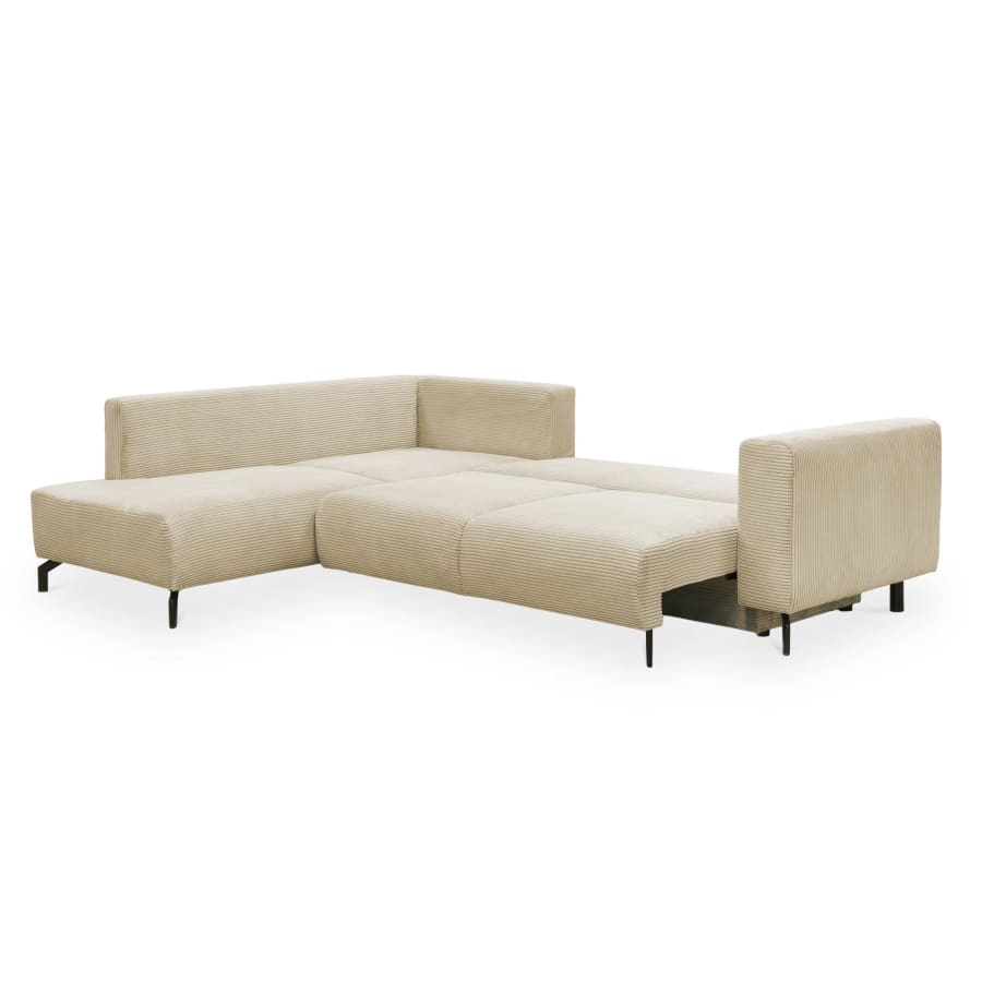 Canapé d'angle convertible avec coffre en velours côtelé beige - Angle gauche