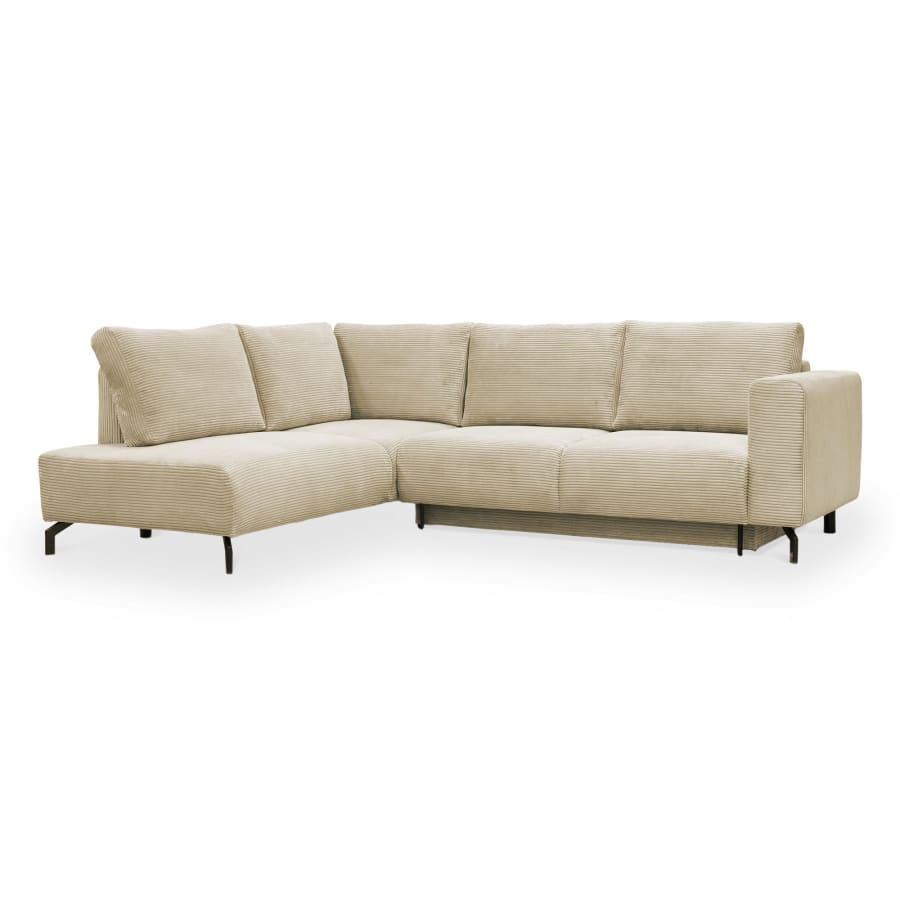 Canapé d'angle convertible avec coffre en velours côtelé beige - Angle gauche