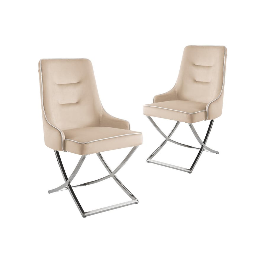 Lot de 2 chaises en velours beige piètement argenté