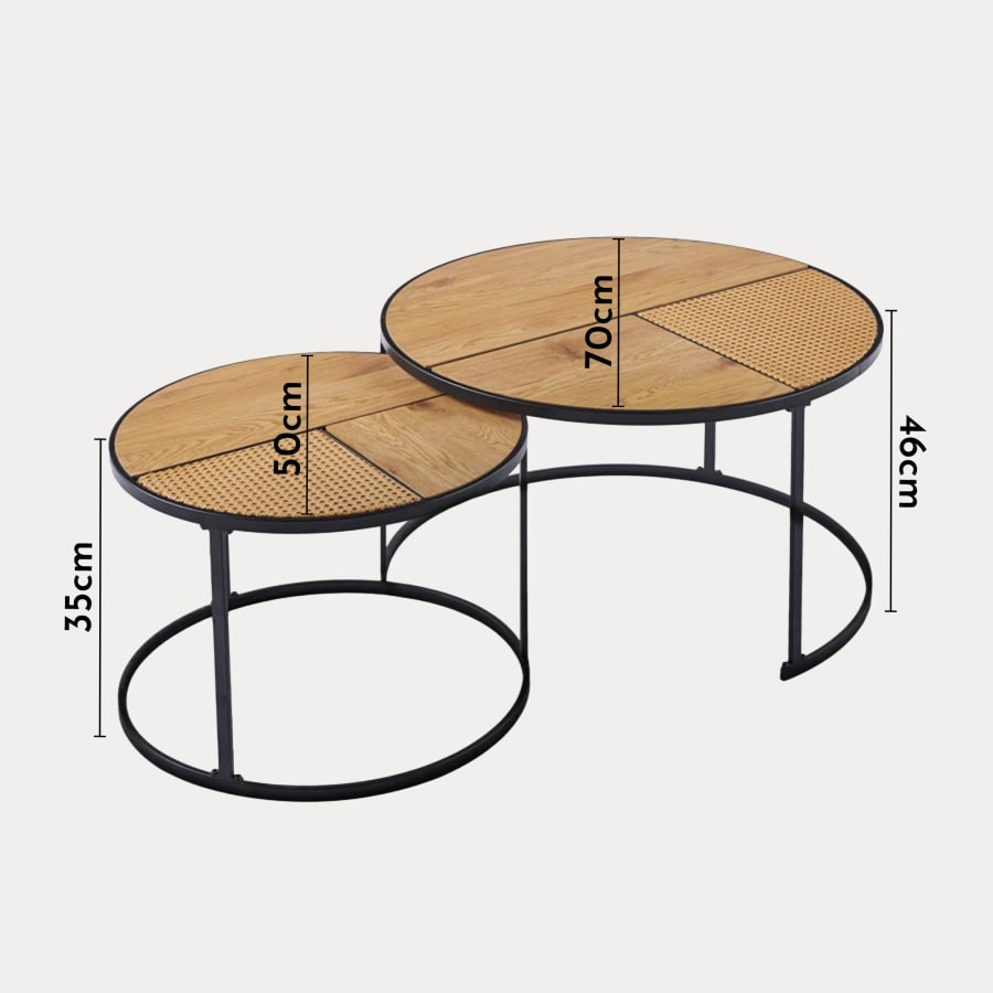 Lot de 2 tables basses rondes gigognes imitation rotin