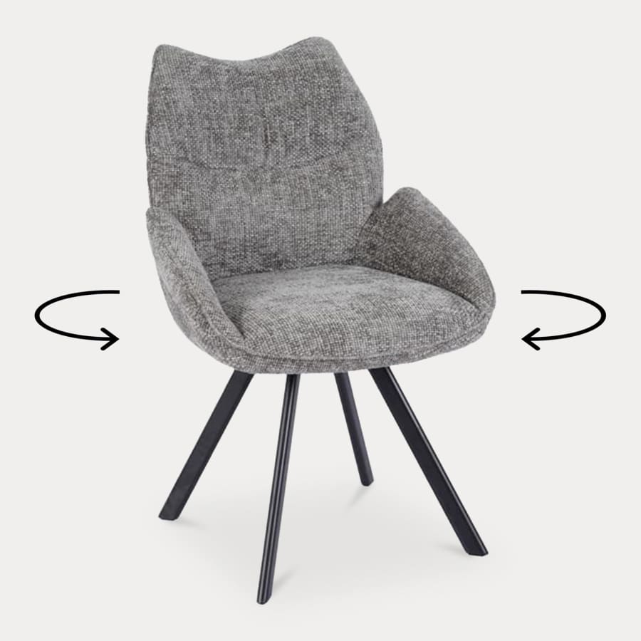 Chaise pivotante en tissu gris pieds métal noir