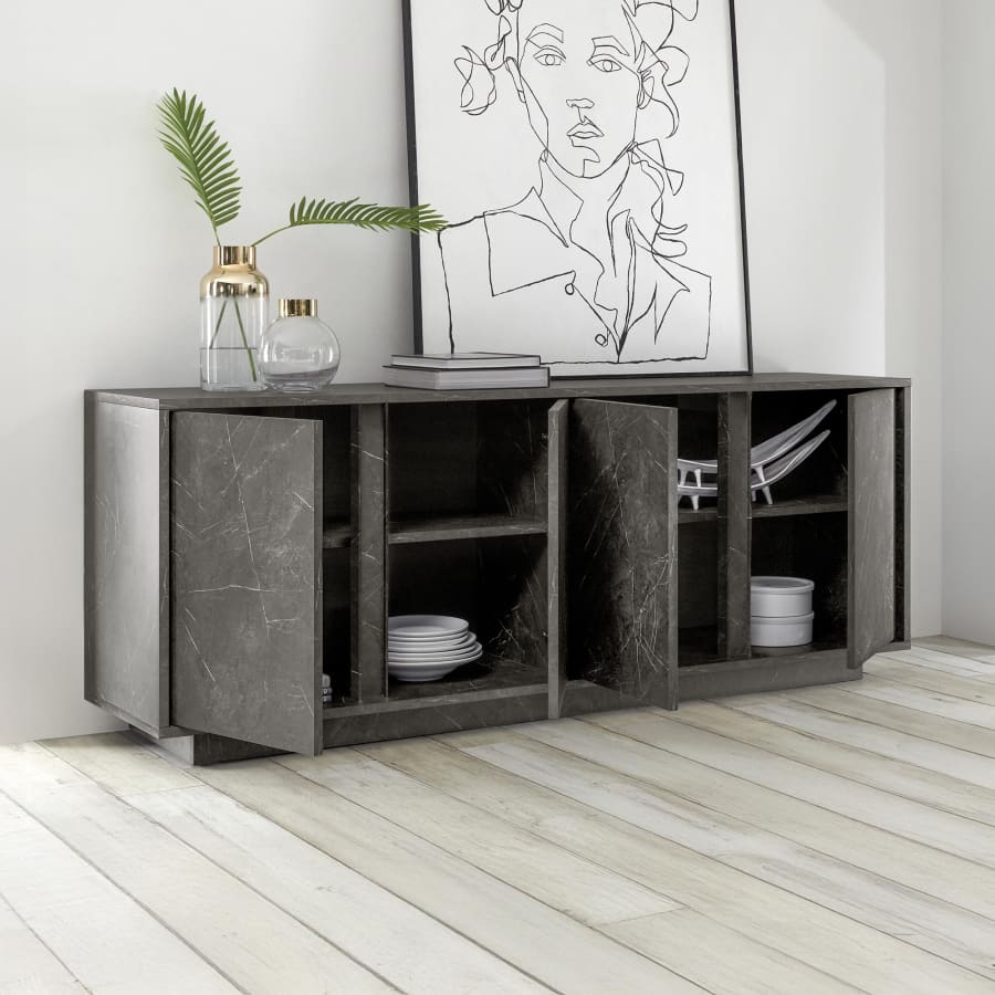 Buffet 4 portes effet marbre noir