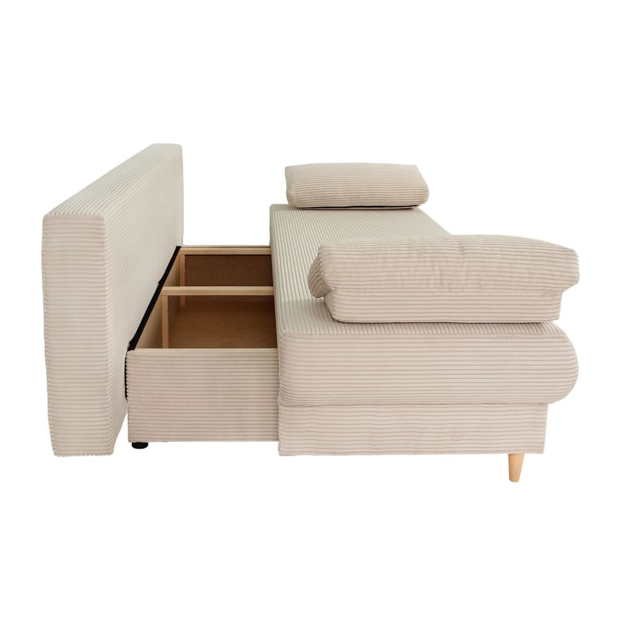 Canap&eacute; 3 places convertible en velours c&ocirc;tel&eacute; beige