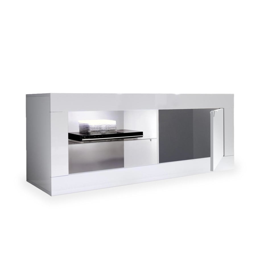 Meuble TV 1 porte et 2 niches blanc LED