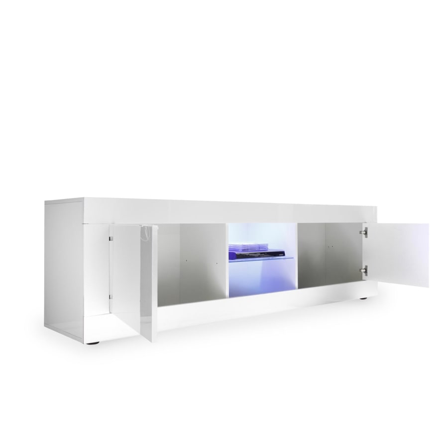 Meuble TV  2 portes et 2 niches blanc &agrave; LED