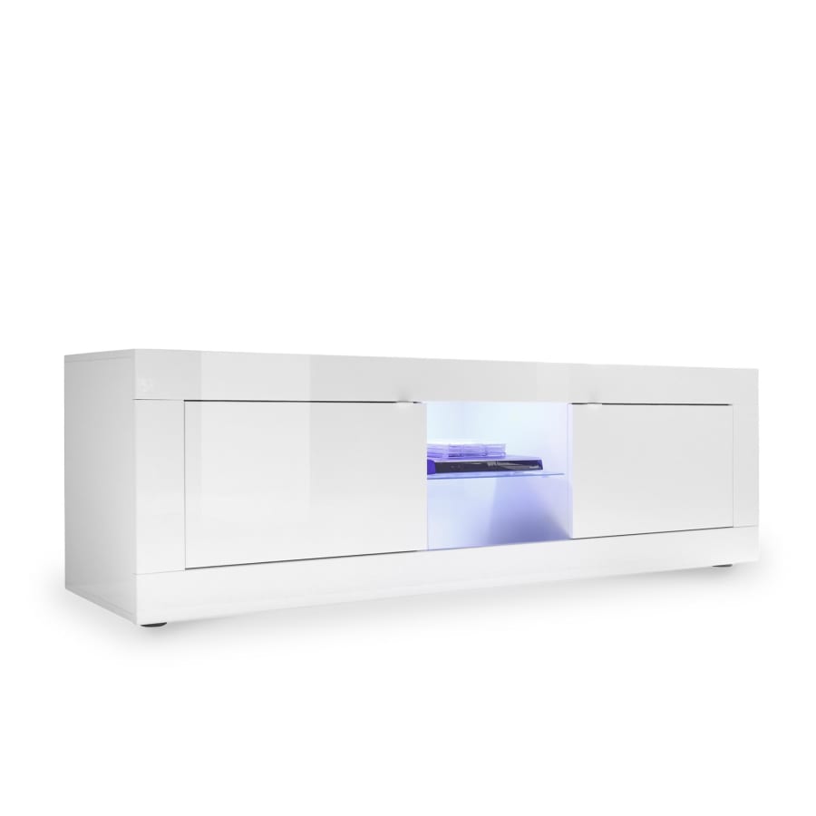 Meuble TV  2 portes et 2 niches blanc &agrave; LED