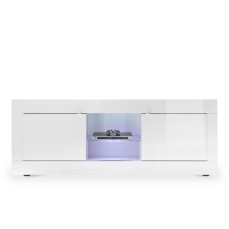 Meuble TV  2 portes et 2 niches blanc &agrave; LED