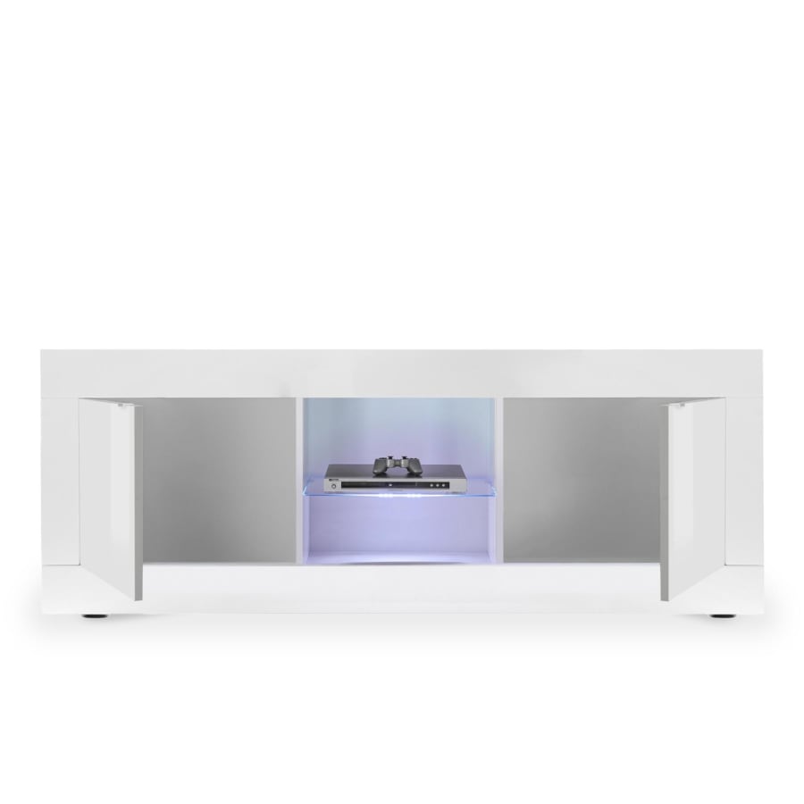 Meuble TV  2 portes et 2 niches blanc &agrave; LED