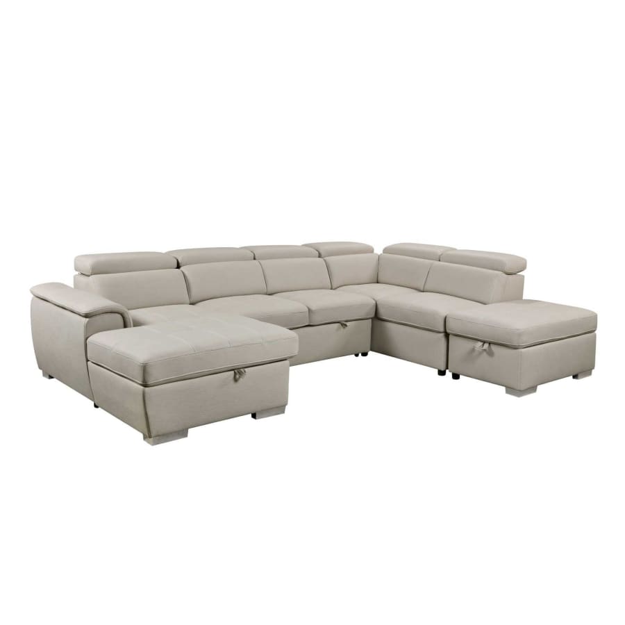 Canap&eacute; panoramique convertible coffre de rangement en tissu beige - Angle Gauche