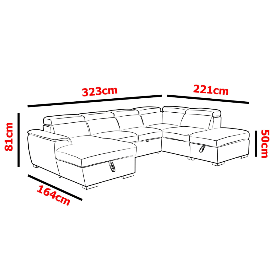 Canap&eacute; panoramique convertible coffre de rangement en tissu beige - Angle Gauche