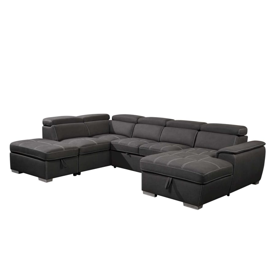 Canap&eacute; panoramique convertible coffre de rangement en tissu gris - Angle Droit