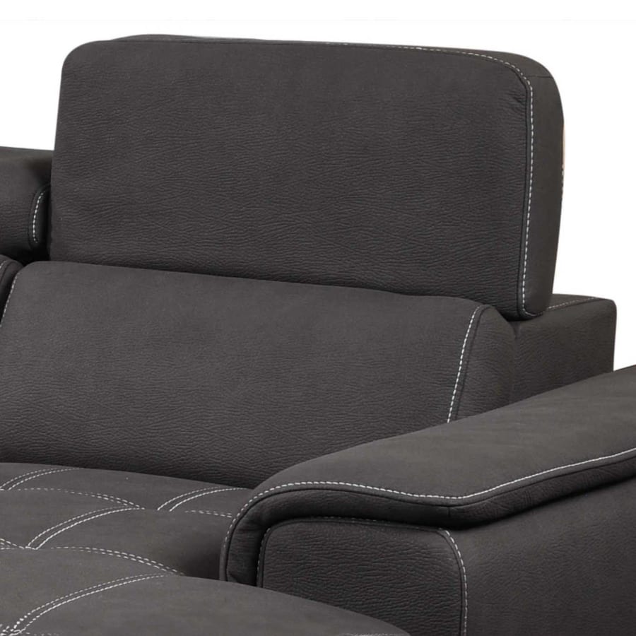Canap&eacute; panoramique convertible coffre de rangement en tissu gris - Angle Droit
