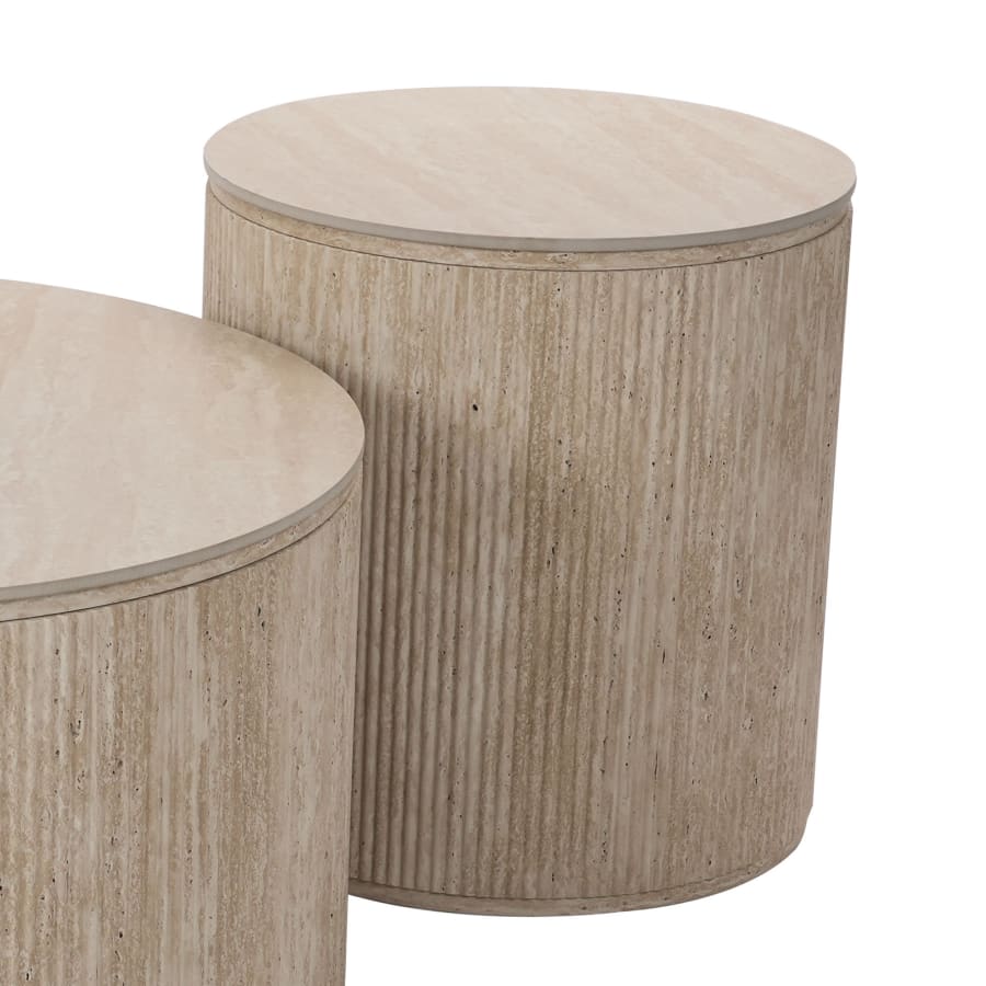 Lot de 2 tables basses rondes plateau en c&eacute;ramique beige