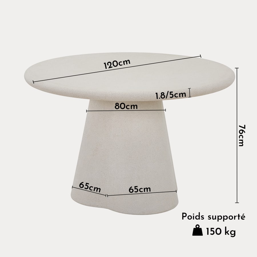 Table &agrave; manger ronde couleur ciment 120 cm