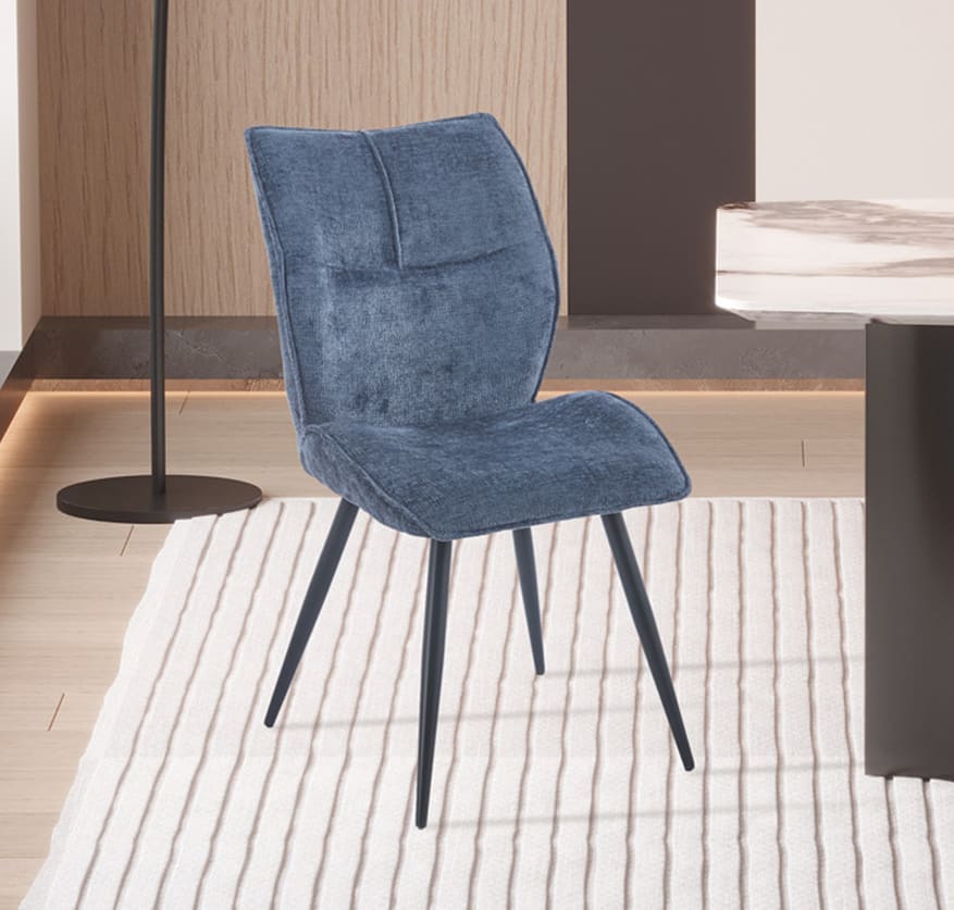 Lot de 2 chaises en tissu bleu pieds en métal noir