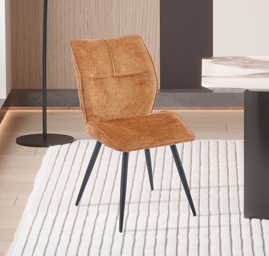 Lot de 2 chaises en tissu orange pieds en métal noir