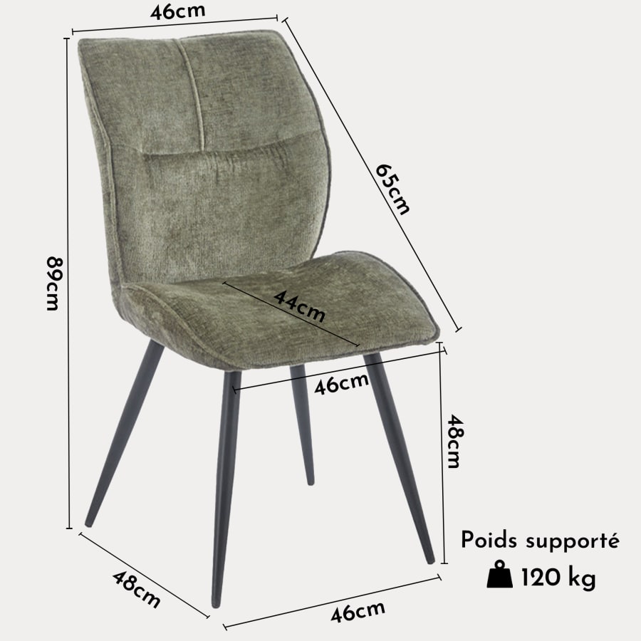 Lot de 2 chaises en tissu vert pieds en métal noir