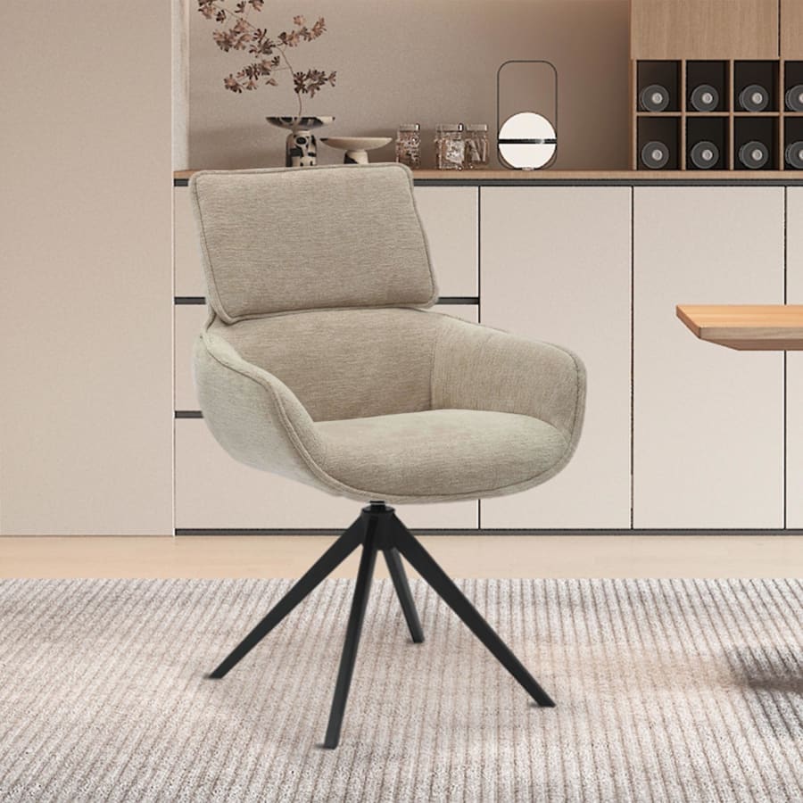 Chaise pivotante en tissu taupe piètement métal noir
