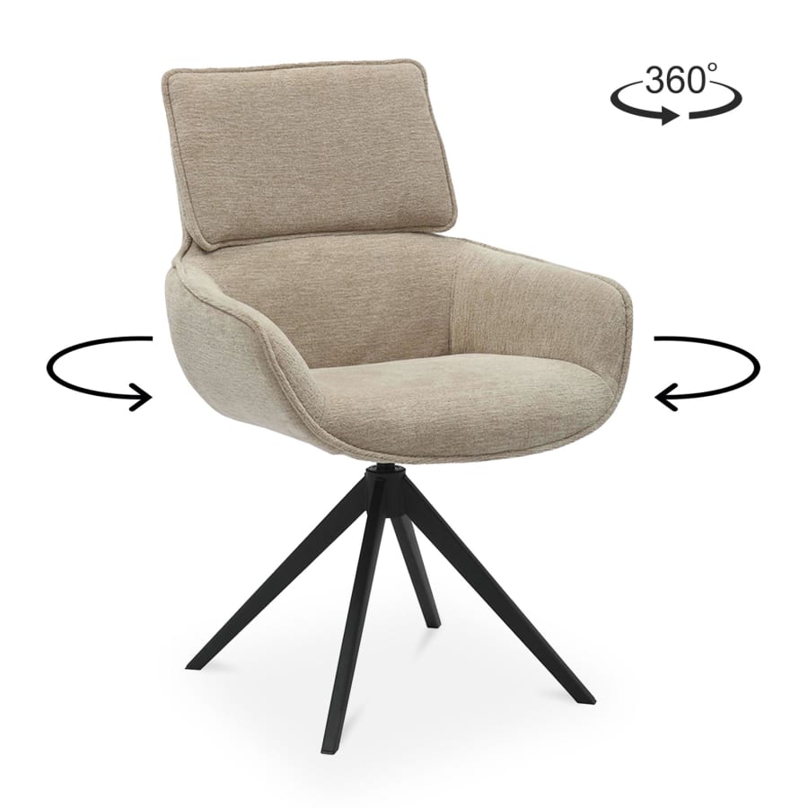 Chaise pivotante en tissu taupe piètement métal noir