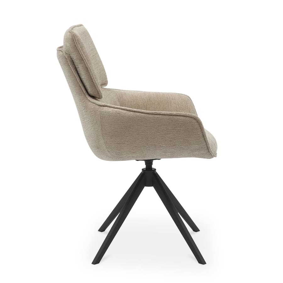 Chaise pivotante en tissu taupe piètement métal noir
