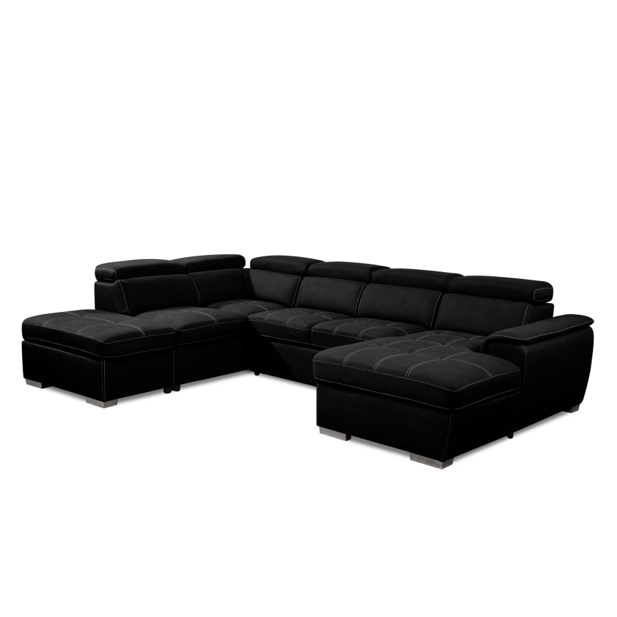 Canap&eacute; panoramique convertible avec coffre de rangement en tissu noir- Angle Droit