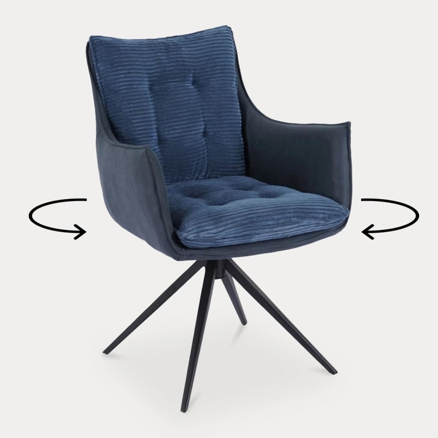 Chaise bi-matière bleu pieds en métal noir