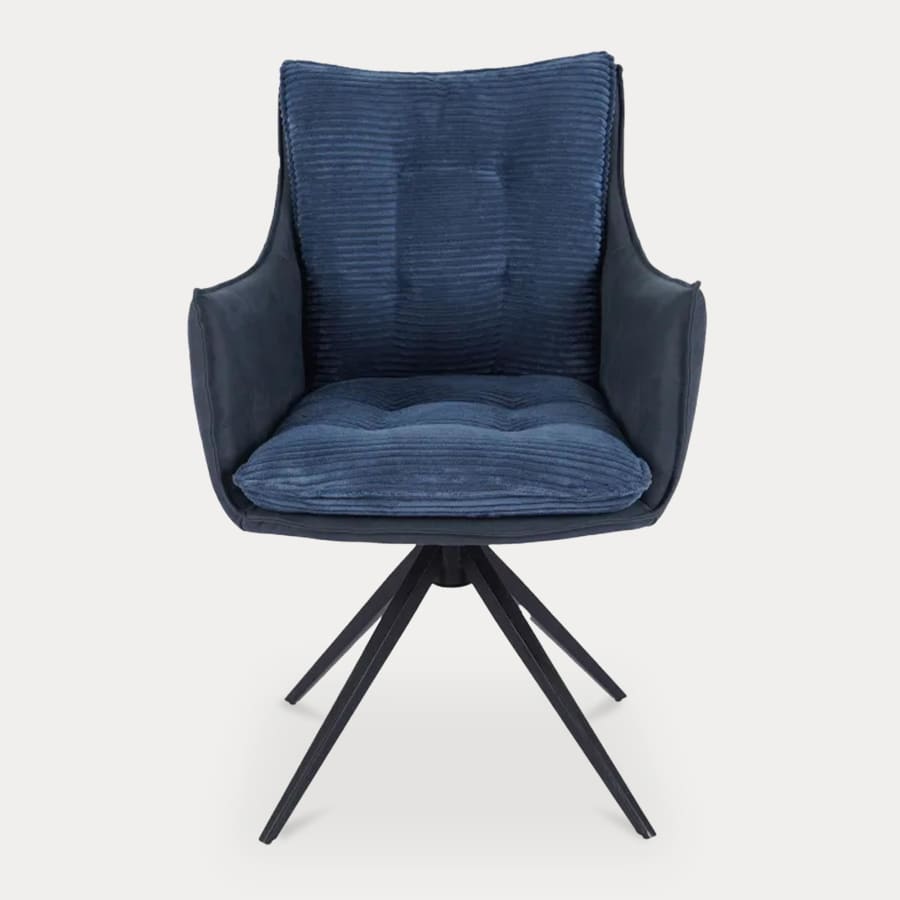 Chaise bi-matière bleu pieds en métal noir