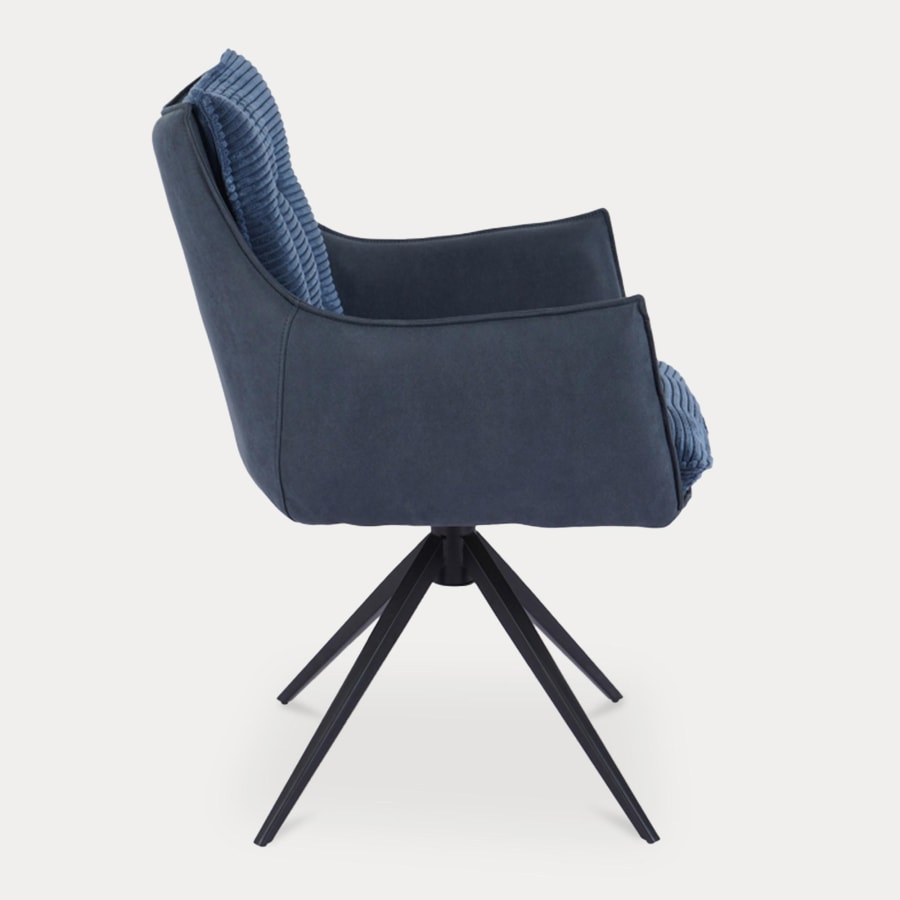 Chaise bi-matière bleu pieds en métal noir