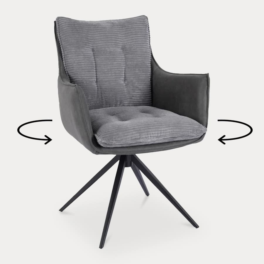 Chaise pivotante bi-matière velours gris pieds en métal noir