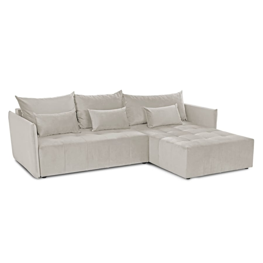 Canap&eacute; d'angle convertible et r&eacute;versible avec coffre en velours beige