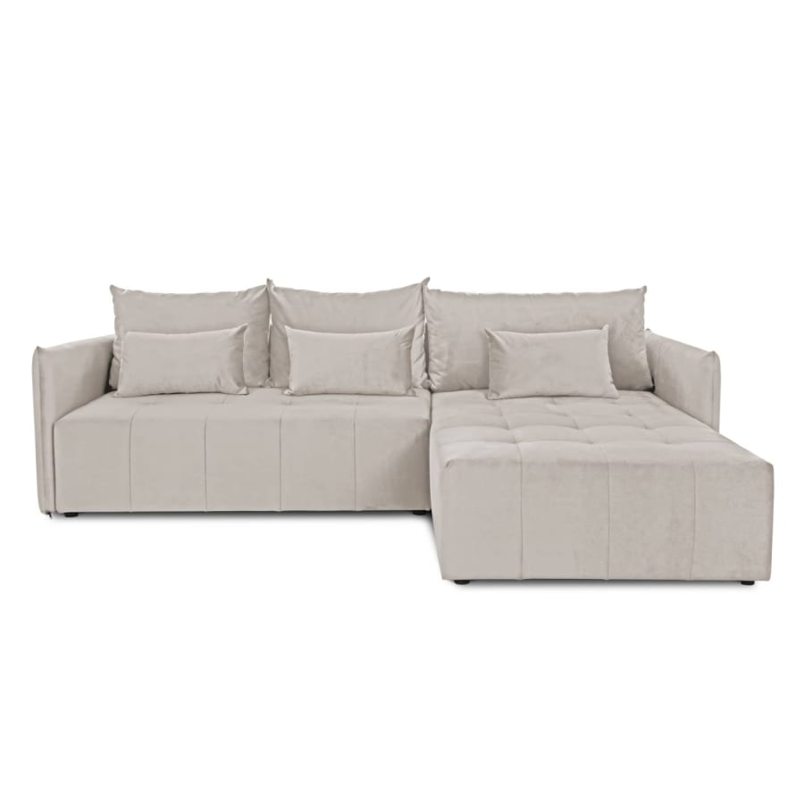 Canap&eacute; d'angle convertible et r&eacute;versible avec coffre en velours beige
