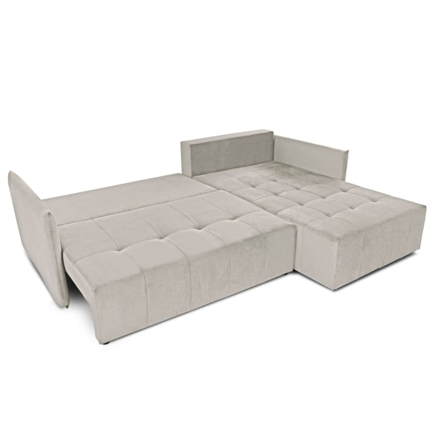 Canap&eacute; d'angle convertible et r&eacute;versible avec coffre en velours beige