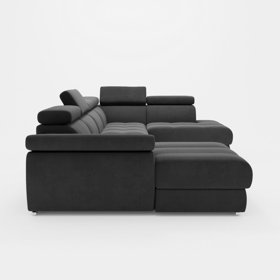 Canap&eacute; panoramique convertible coffre de rangement en velours anthracite - Angle Gauche