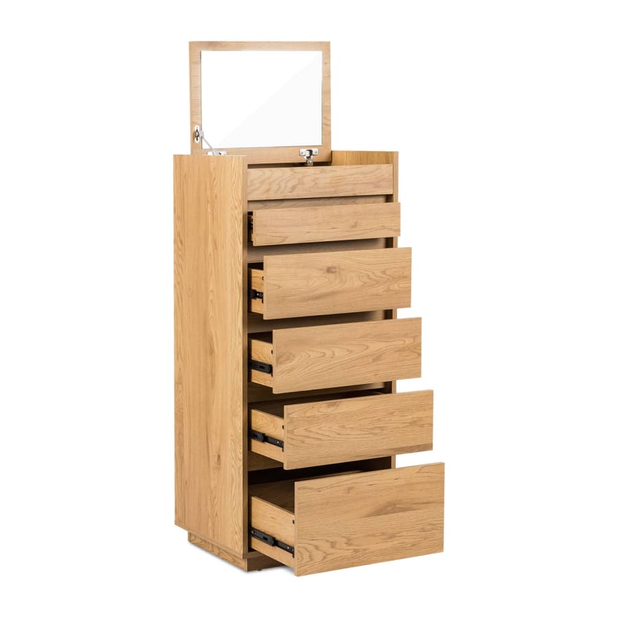 Commode 5 tiroirs avec coiffeuse en bois couleur ch&ecirc;ne