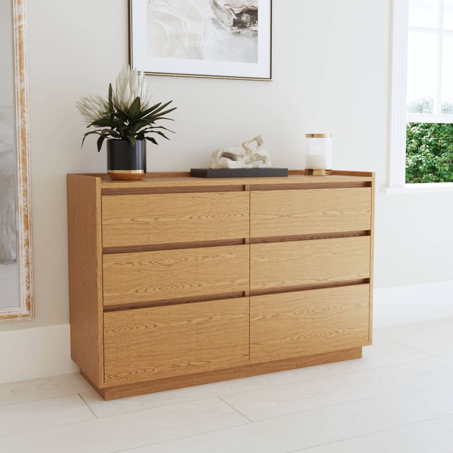Commode 6 tiroirs en bois couleur ch&ecirc;ne
