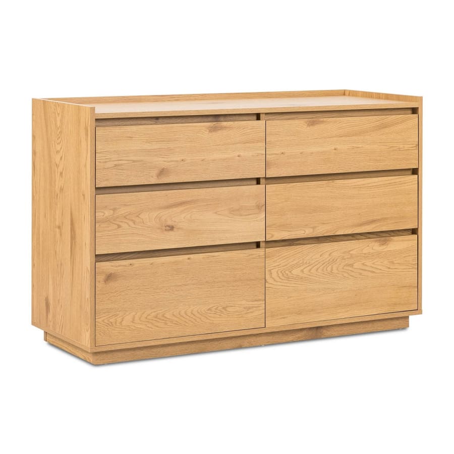 Commode 6 tiroirs en bois couleur ch&ecirc;ne