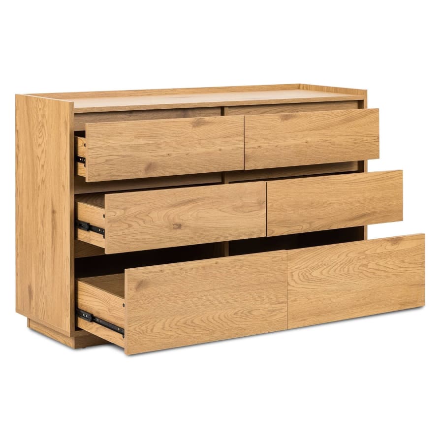 Commode 6 tiroirs en bois couleur ch&ecirc;ne