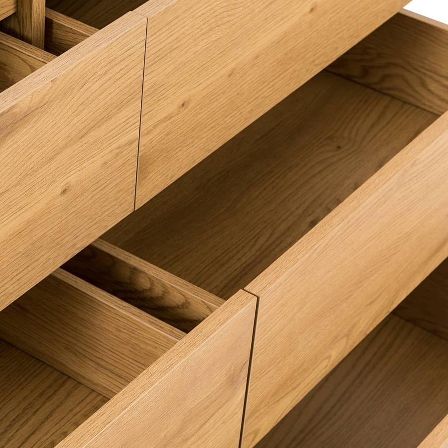 Commode 6 tiroirs en bois couleur ch&ecirc;ne